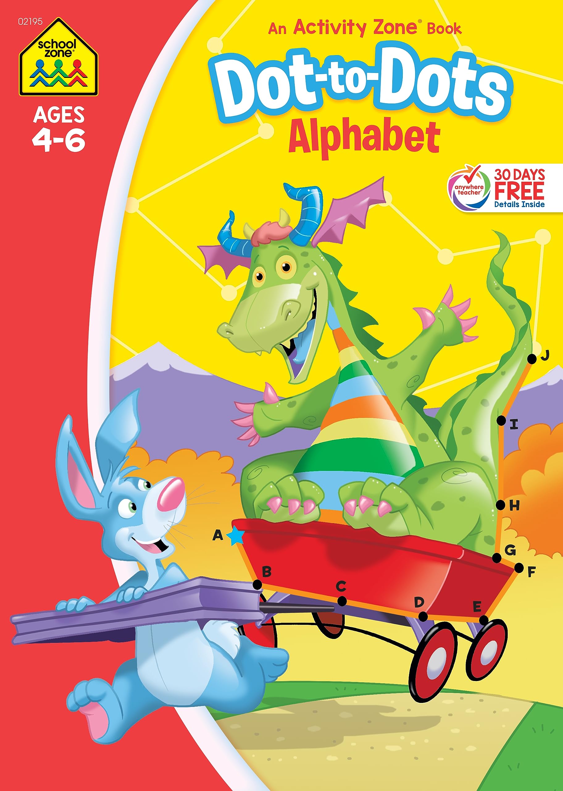 School Zone  Dottodots Alphabet Workbook  32 Pages, Ages 4 To 6, Preschool, Kindergarten, Connect The Dots, Letter Puzzles, ,Used