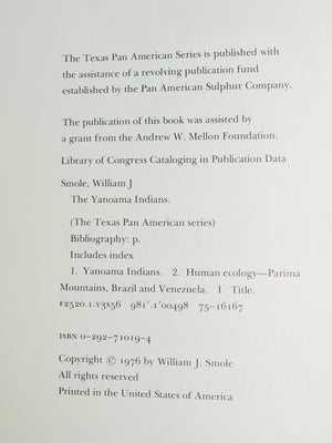 The Yanoama Indians: A Cultural Geography (Texas Pan American Series),Used