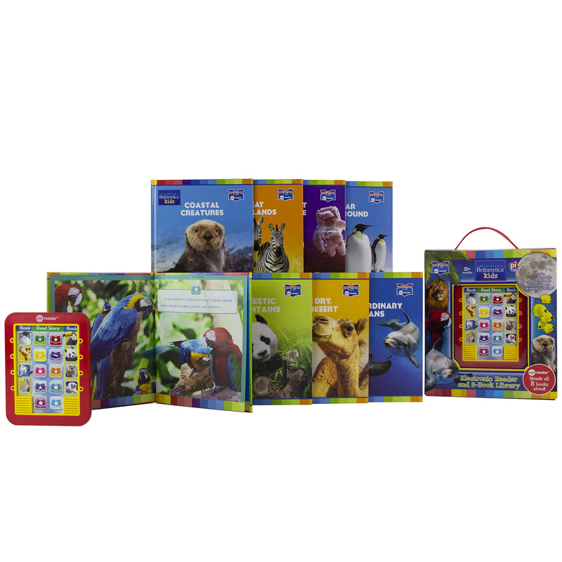 Encyclopedia Britannica Kids  Me Reader Electronic Reader and 8 Sound Book Library  Animals and Space PI Kids,Used
