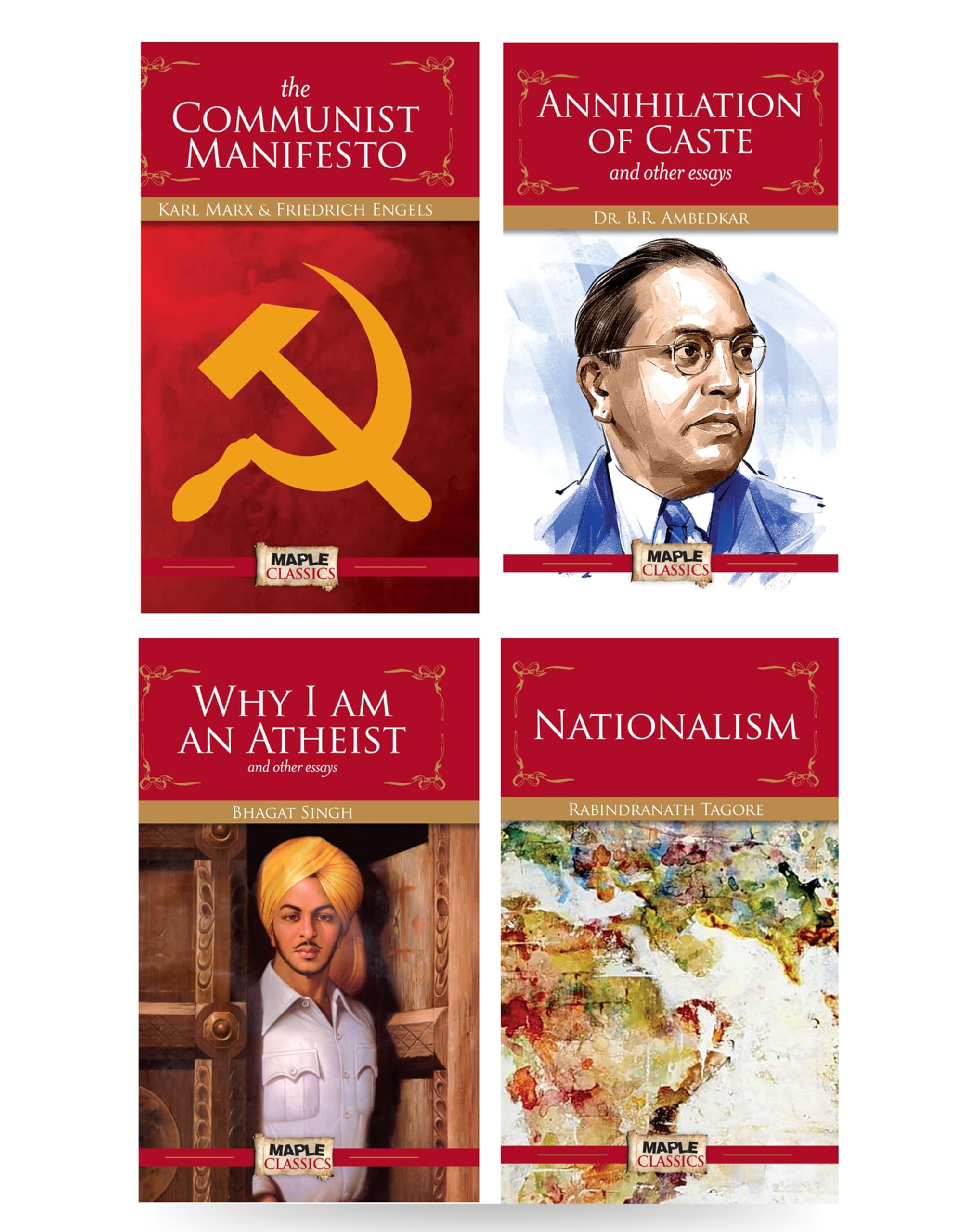 Politics - Classic Books - Annihilation Of Caste, Why I Am An Atheist, Nationalism, Communist Manifesto (Set Of 4 Books) - Maple Classics