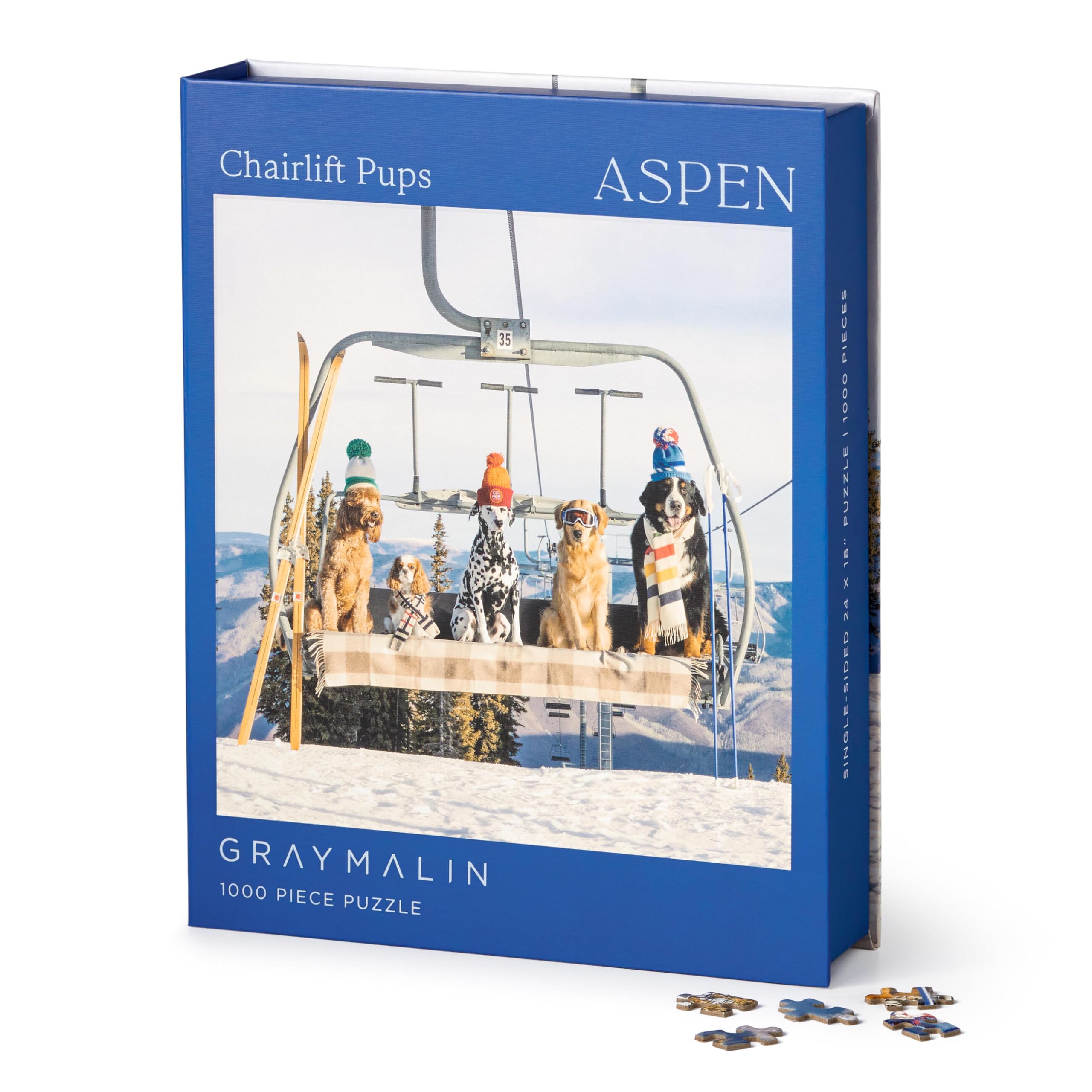 Gray Malin Chairlift Pups Aspen 1000 Piece Jigsaw Puzzle In A BookShaped Box