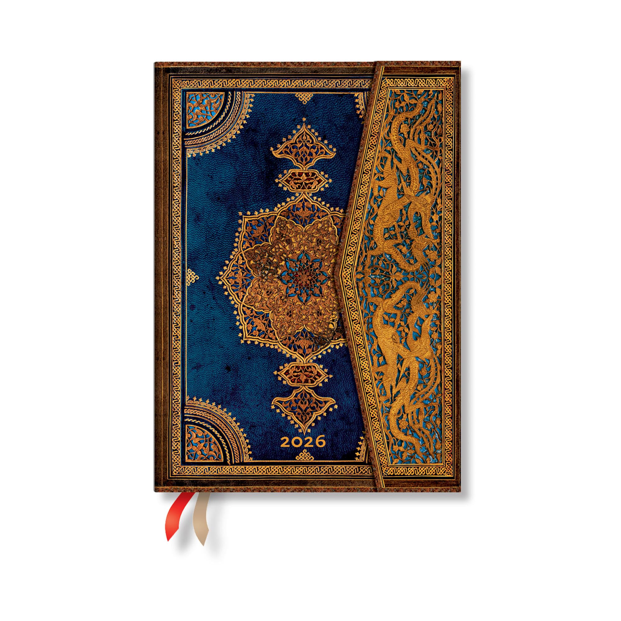 Paperblanks | 2026 Safavid Indigo | Safavid Binding Art | 12Month Planner | Midi | Vertical | Wrap | 160 Pg | 100 Gsm