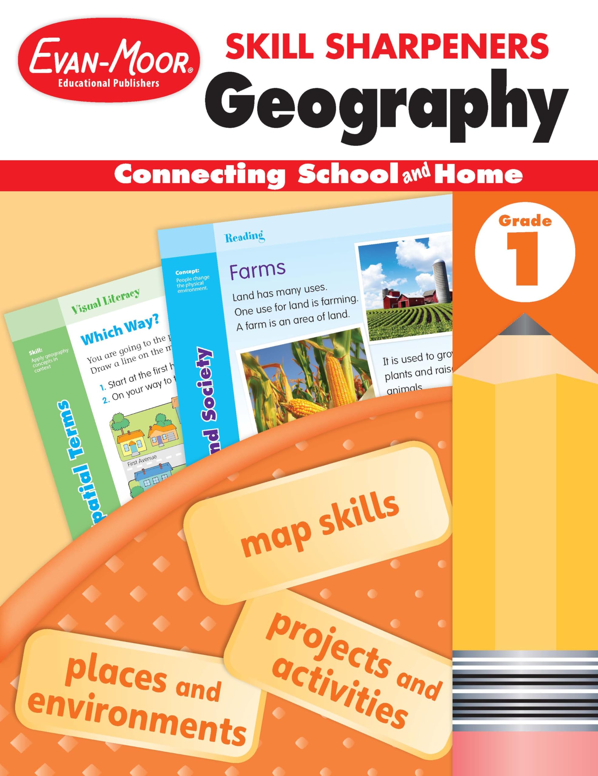 EvanMoor Skill Sharpeners: Geography, Grade 1 Activity Book  Supplemental AtHome Resource Geography Skills Workbook,New