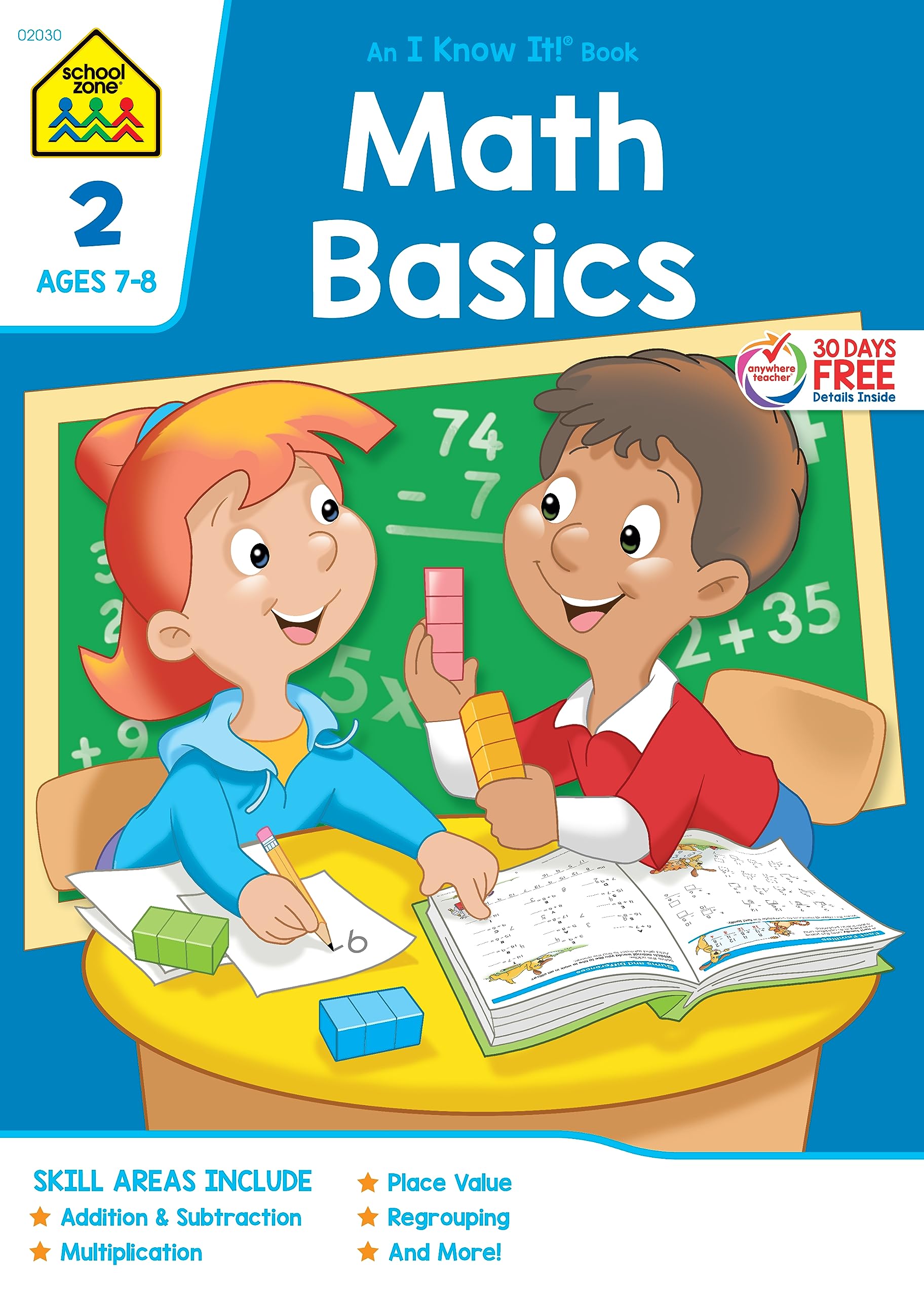 School Zone  Math Basics 2 Workbook  32 Pages, Ages 7 To 8, Grade 2, Addition, Subtraction, Multiplication, Place Value, And M-used