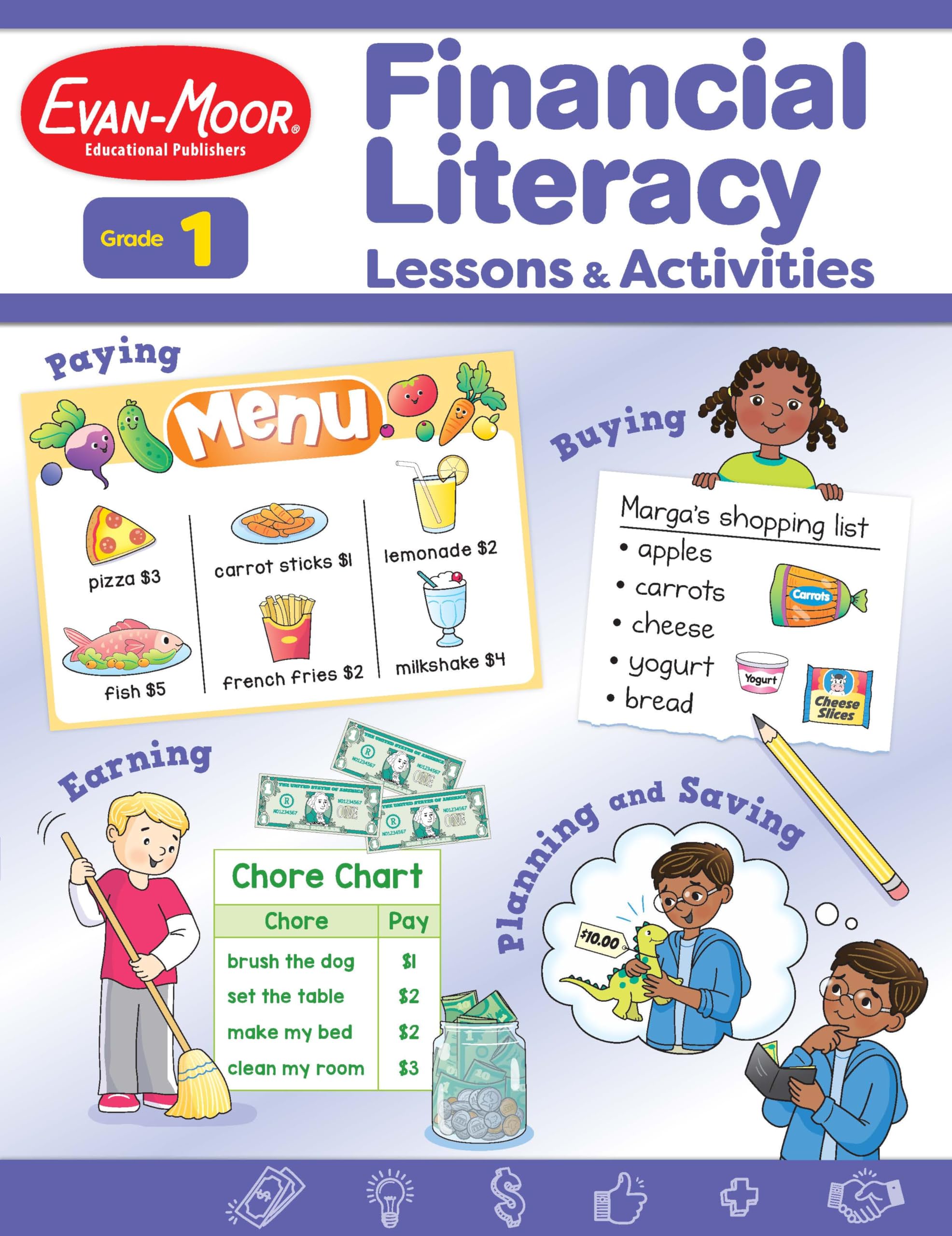 Evanmoor Financial Literacy Lessons And Activities, Grade 1, Homeschool And Classroom Resource Workbook, Learn About Money, Ear,Used