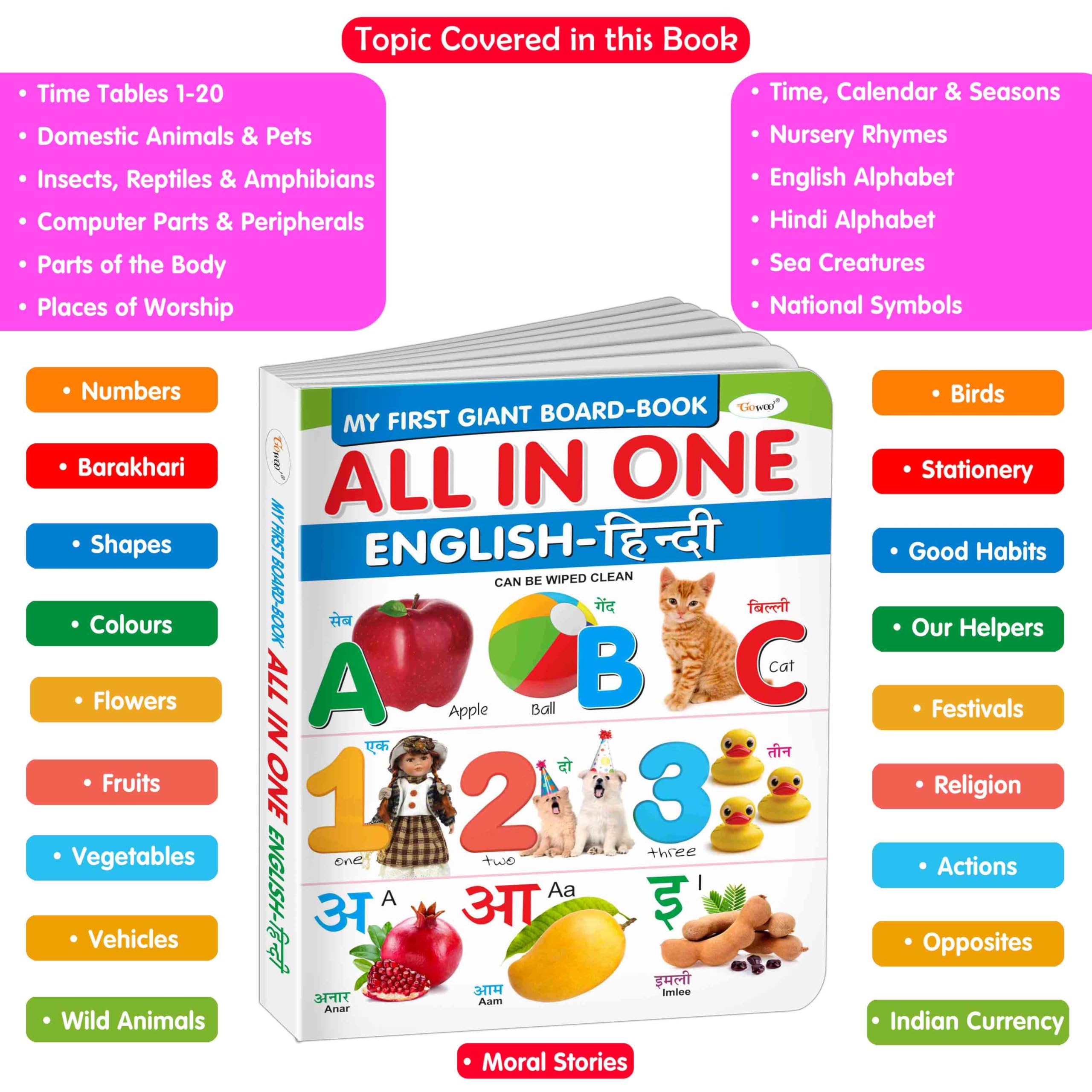 Essential Board Book Of All In One : My First Giant Board Book (English-Hindi) Educational Picture Books For Toddlers Collection With 31 Topics, Return Gifts For Kids