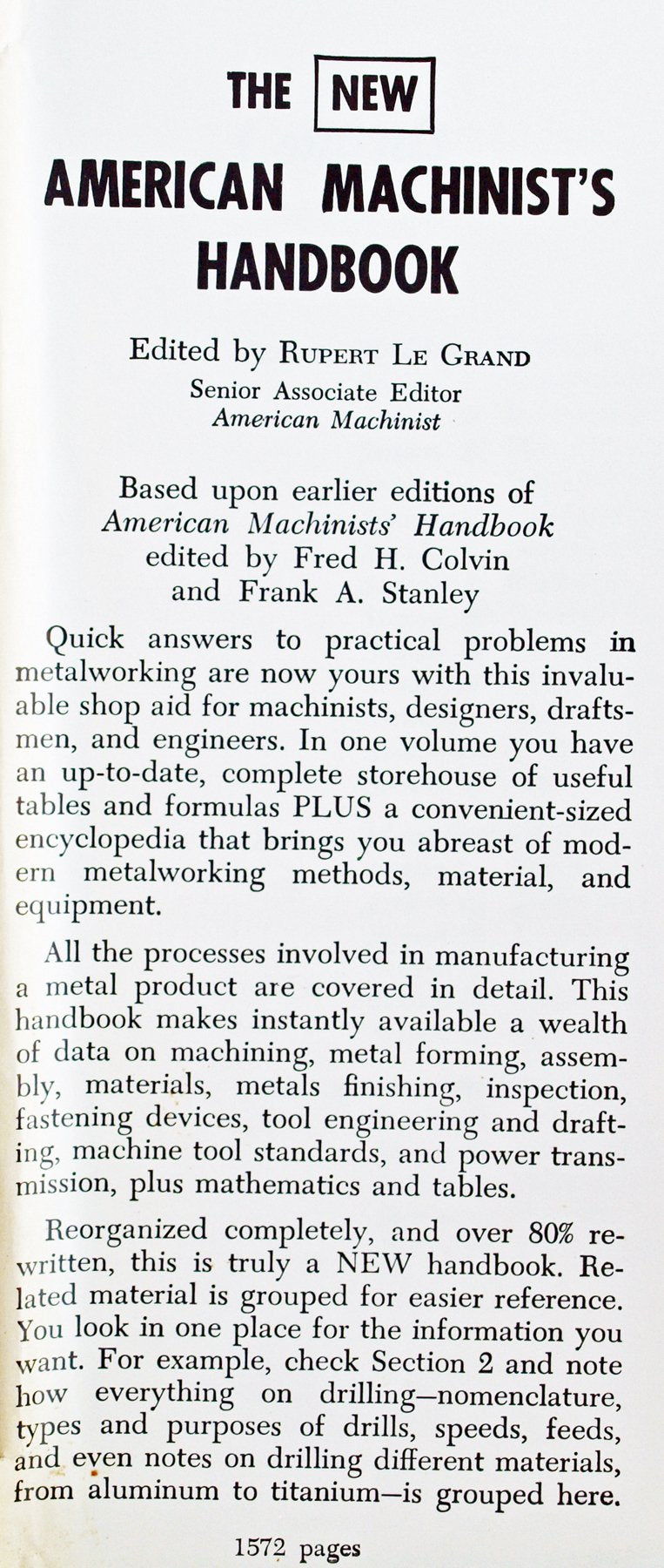 The New American Machinist'S Handbook,Used