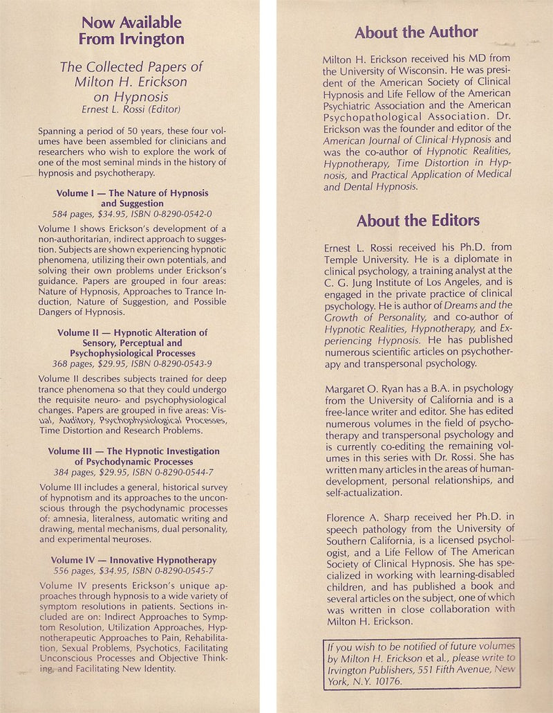 Healing in Hypnosis (The Seminars, Workshops, and Lectures of Milton H. Erickson, Volume 1),New