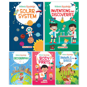Science Books For Kids - Knowledge Books (Set Of 5 Books) (Illustrated) - Geography - Solar System - Animals And Birds - Body Parts - Inventions And Discoveries - Nature - Planets - Age 7+
