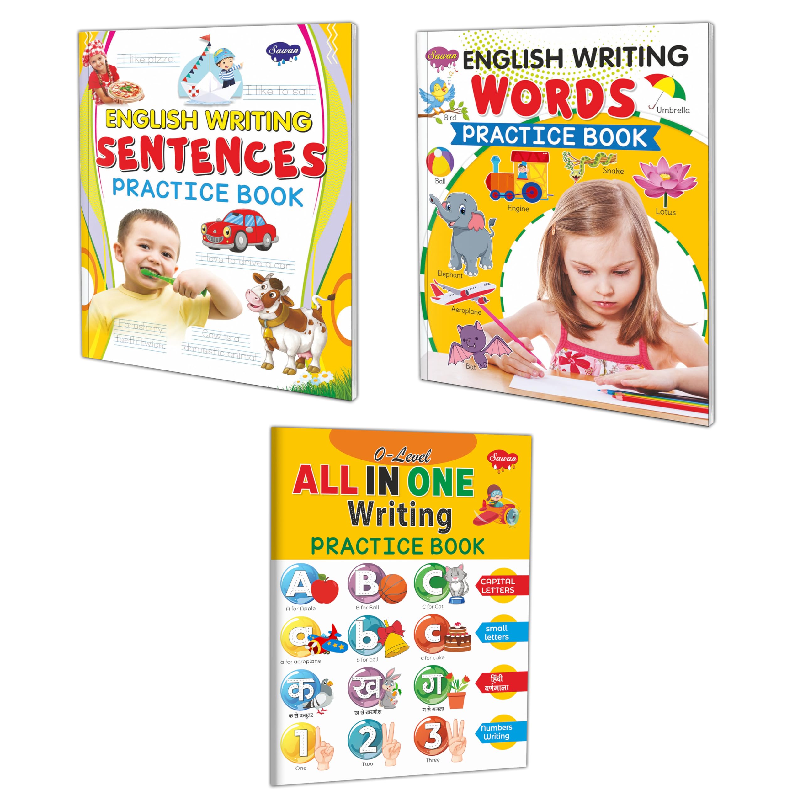 All In One Writing Practice, English Writing Words And Sentences Practice Book For Kids : Educational Work Book, Writing Book For Kids, Sentence Writing Book | Pack Of 3 Book For Kids.