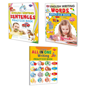 All In One Writing Practice, English Writing Words And Sentences Practice Book For Kids : Educational Work Book, Writing Book For Kids, Sentence Writing Book | Pack Of 3 Book For Kids.