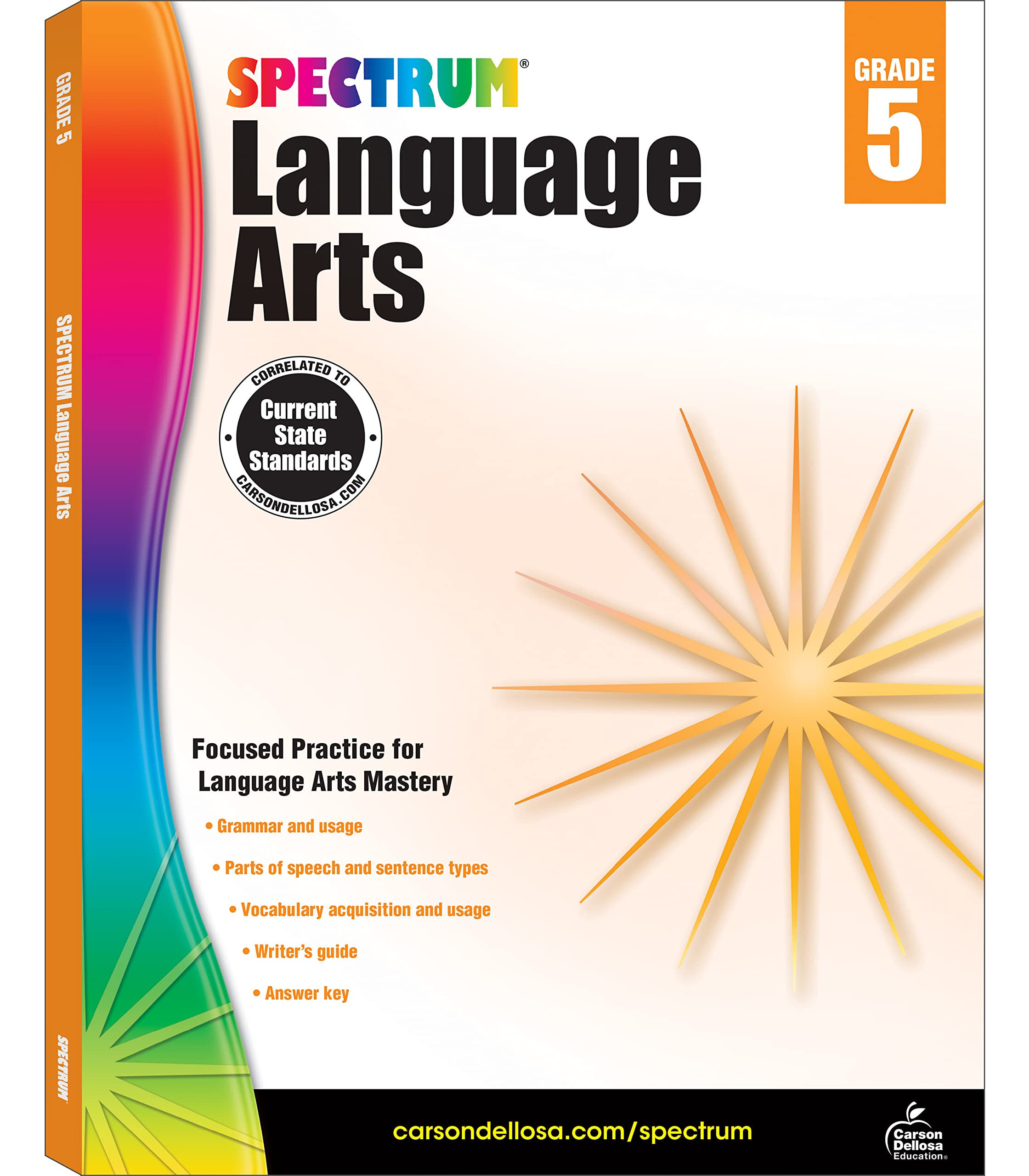 Spectrum 5th Grade Language Arts Workbook, Grammar, Vocabulary, Sentence Types, Parts of Speech, and Writing Practice, Classroom,Used
