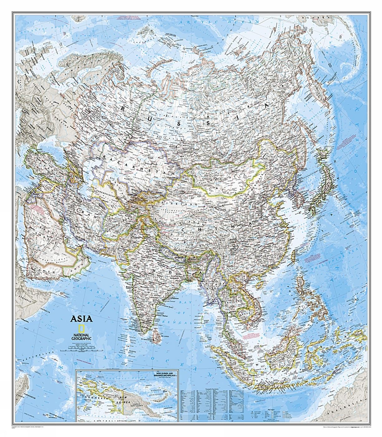 National Geographic Asia Wall Map  Classic  Laminated (33.25 x 38 in) (National Geographic Reference Map),New