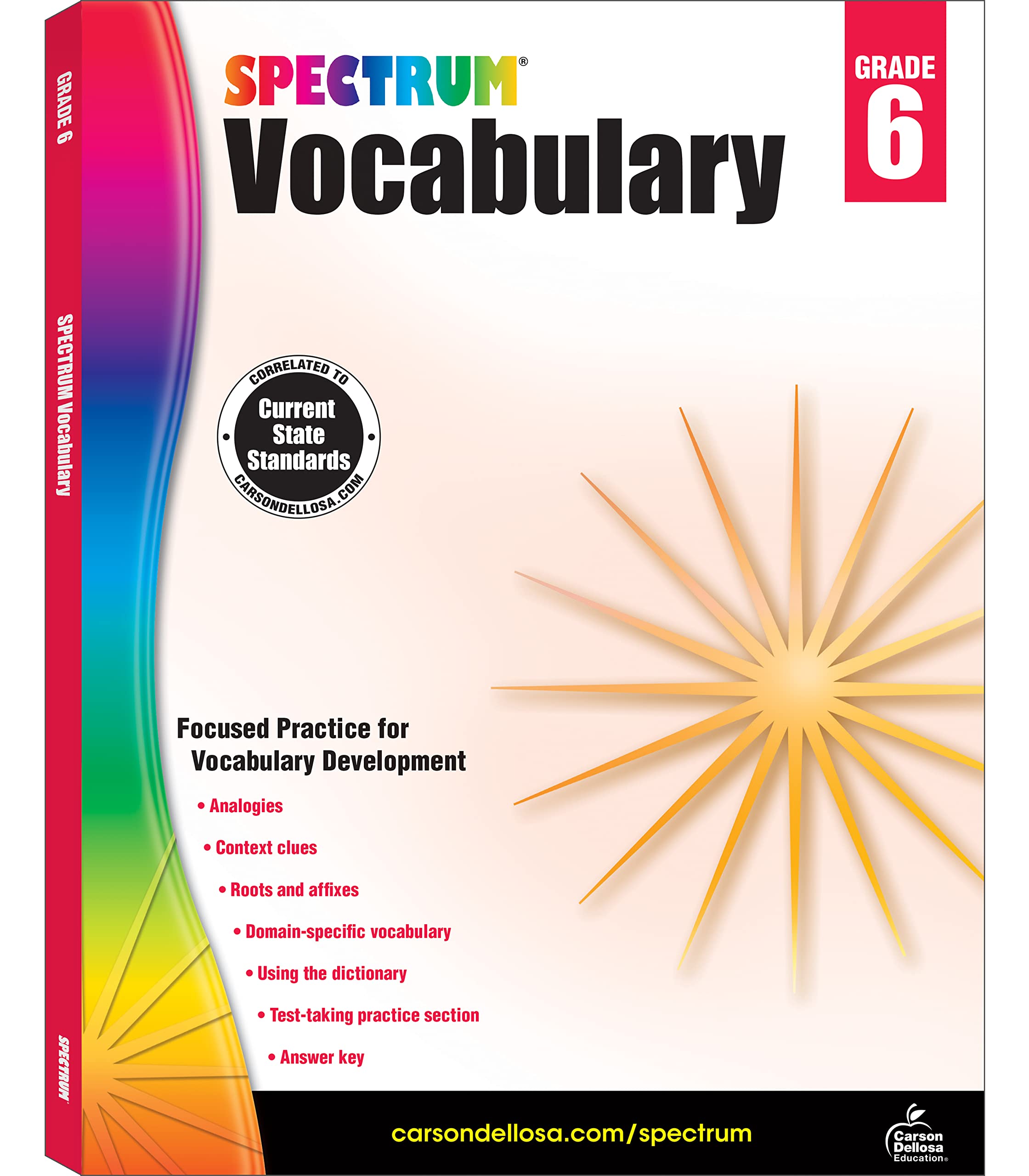 Spectrum Grade 6 Vocabulary Workbook, Middle School Books Covering Analogies, Roots and Affixes, Dictionary Skills, Reading Comp,Used