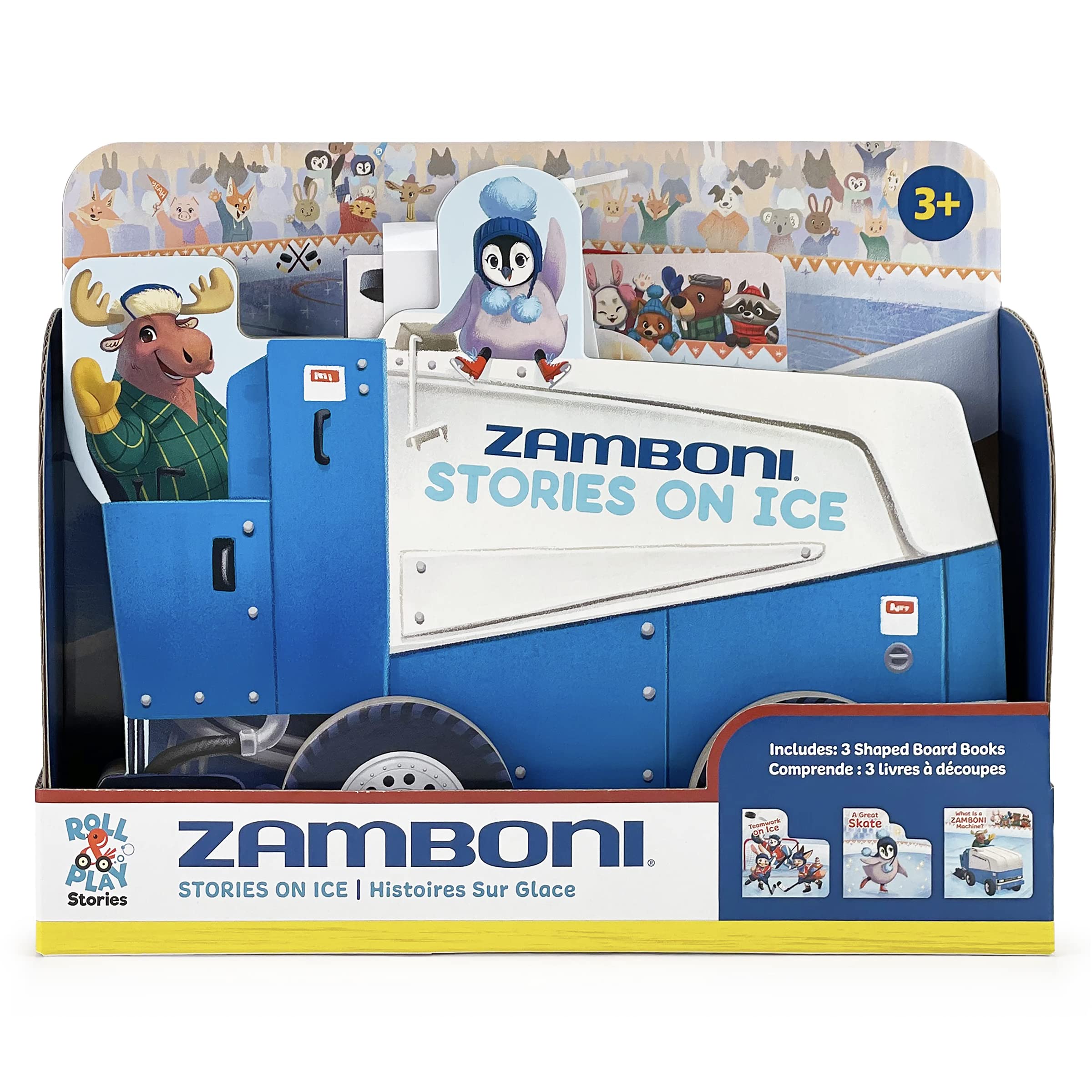 Zamboni Stories on Ice Wheeled Board Book Set, 3Book Gift Set With Rolling Truck Slipcase for Toddlers Ages 15 (Roll & Play S,New