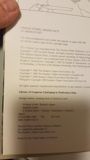 Strange Stories, Amazing Facts of America's Past by Reader's Digest,Used