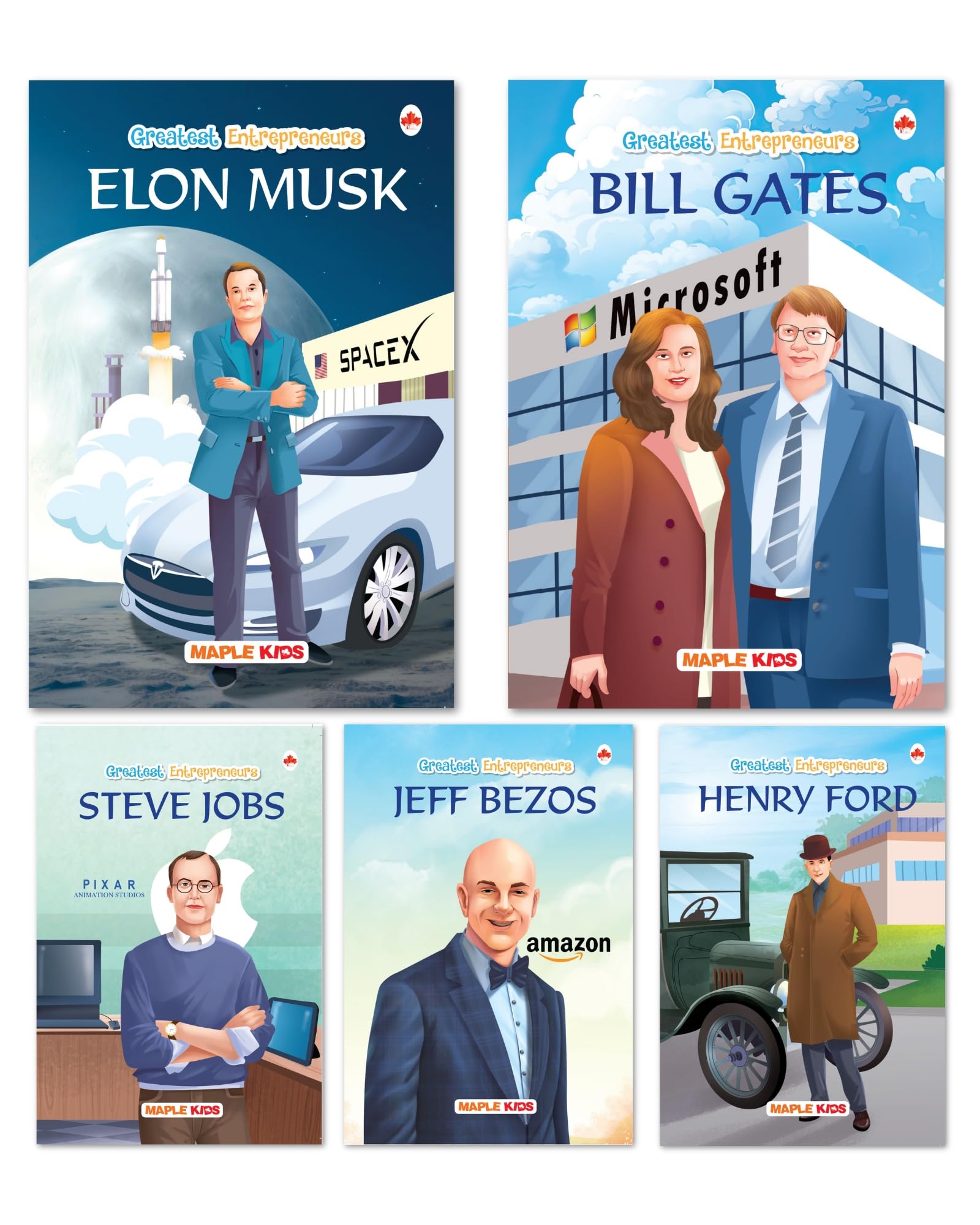 Story Books For Kids - WorldS Greatest Entrepreneurs (Set Of 5 Books) (Illustrated) - Biographies For Kids - Elon Musk, Bill Gates, Jeff Bezos, Steve Jobs, Henry Ford - Age 6+
