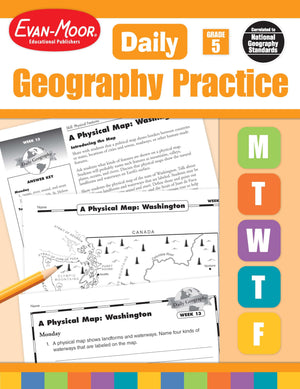EvanMoor Daily Geography Practice, Grade 5, Homeschooling and Classroom Resource Workbook, Reproducible Worksheets, Teaching Ed,Used