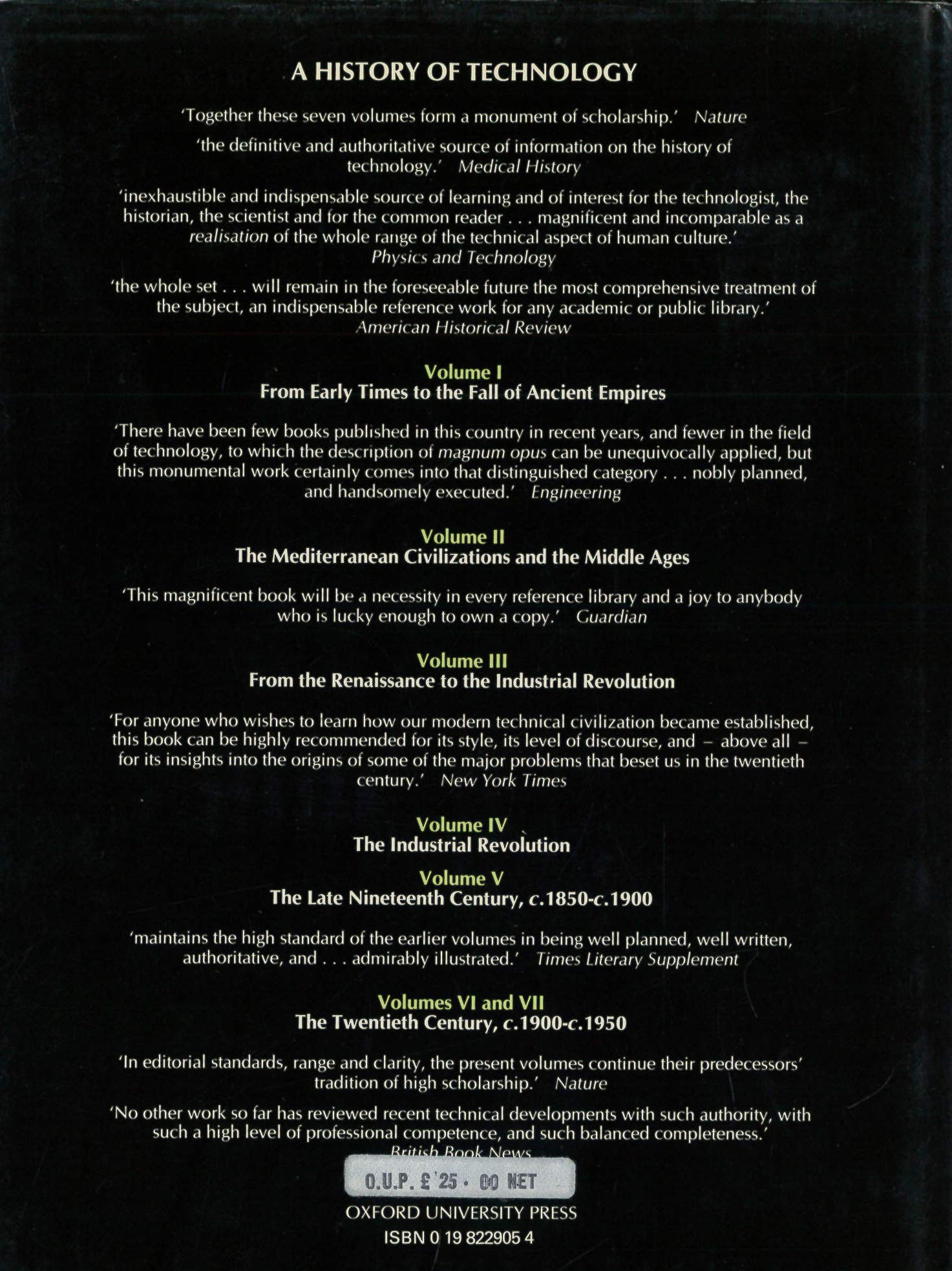 A History of Technology (History of Technology, Vol. 8),Used