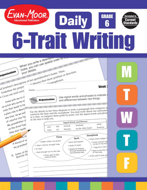 EvanMoor Daily 6Trait Writing, Grade 6 Homeschool and Classroom Resource Workbook, Reproducible Worksheets, Teaching Edition, ,New