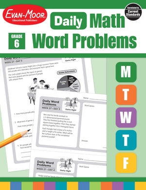 EvanMoor Daily Word Problems, Grade 6, Homeschooling & Classroom Resource Workbook, ProblemSolving Real Life Math Skills, Repr,Used