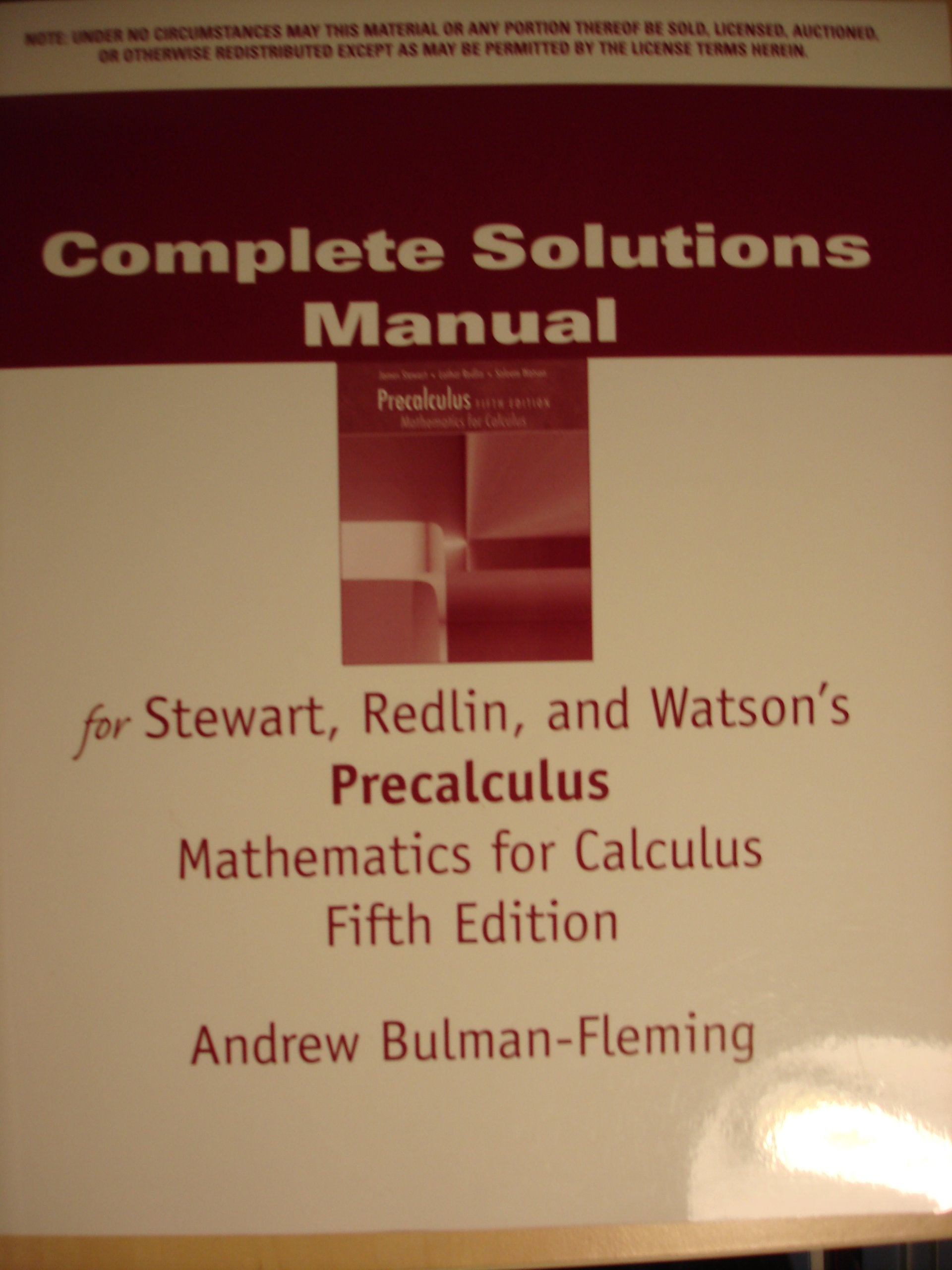 Complete Solutions Manual for Stewart, Redlin, and Watson's Precalculus Mathematics for Calculus, 5th Edition,Used