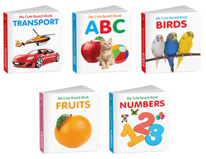 Educational Board Books For Babies : Abc, Numbers, Fruits, Birds And Transport - My First Cute Board Book, Toddler Educational Picture Books, Pocket-Sized Kids Educational Books | Pack Of 5 Books