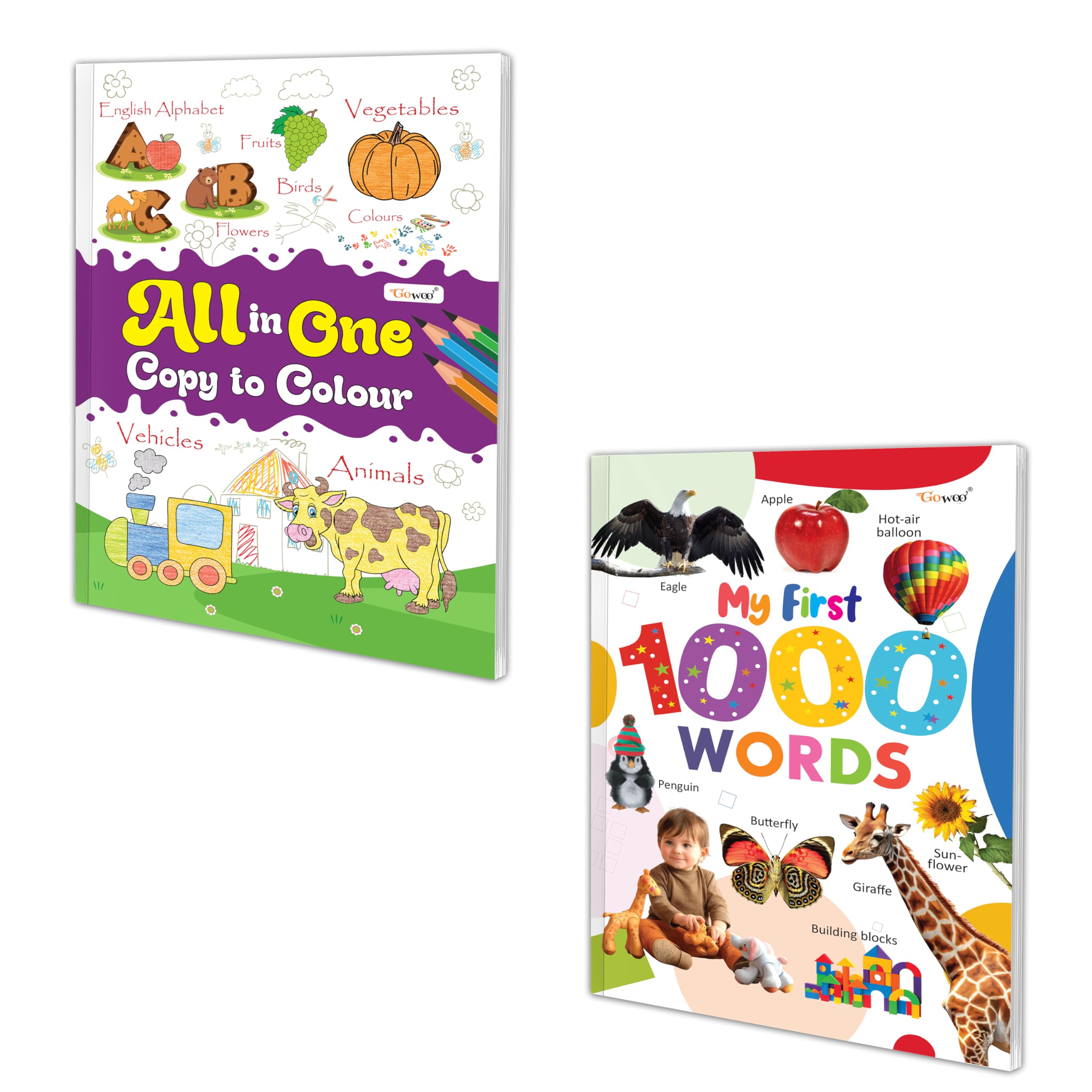 All In One Copy To Colour And My First 1000 Words Book : Copy & Learn 2-In-1 , Read And Colour Bundle, Colour & Vocabulary Fun, Colour & Learn For Kids | Set Of 2 Books