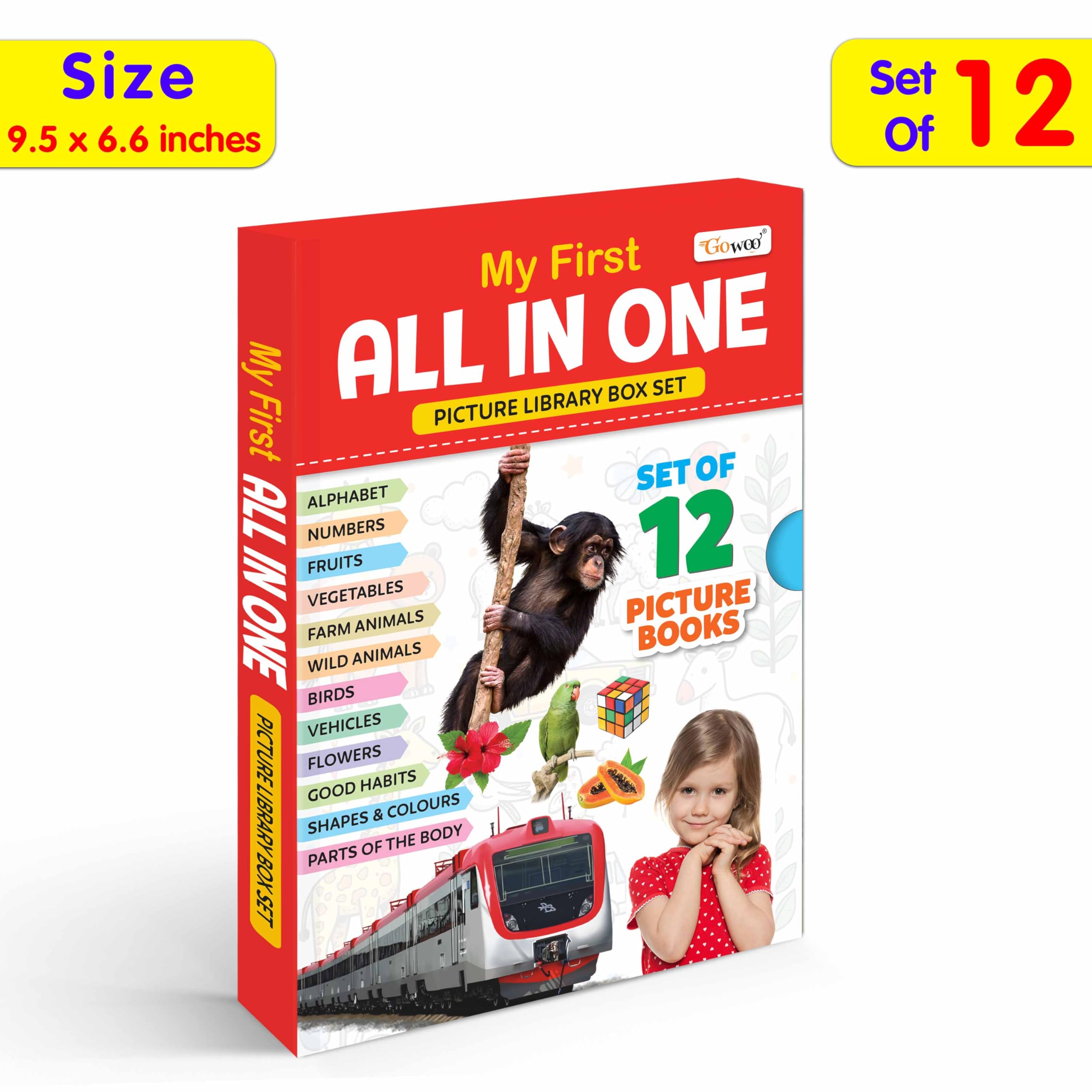 My First All In One Picture Library Box Of 12 (Pre-School Books) | Gift Set For Kids In Red