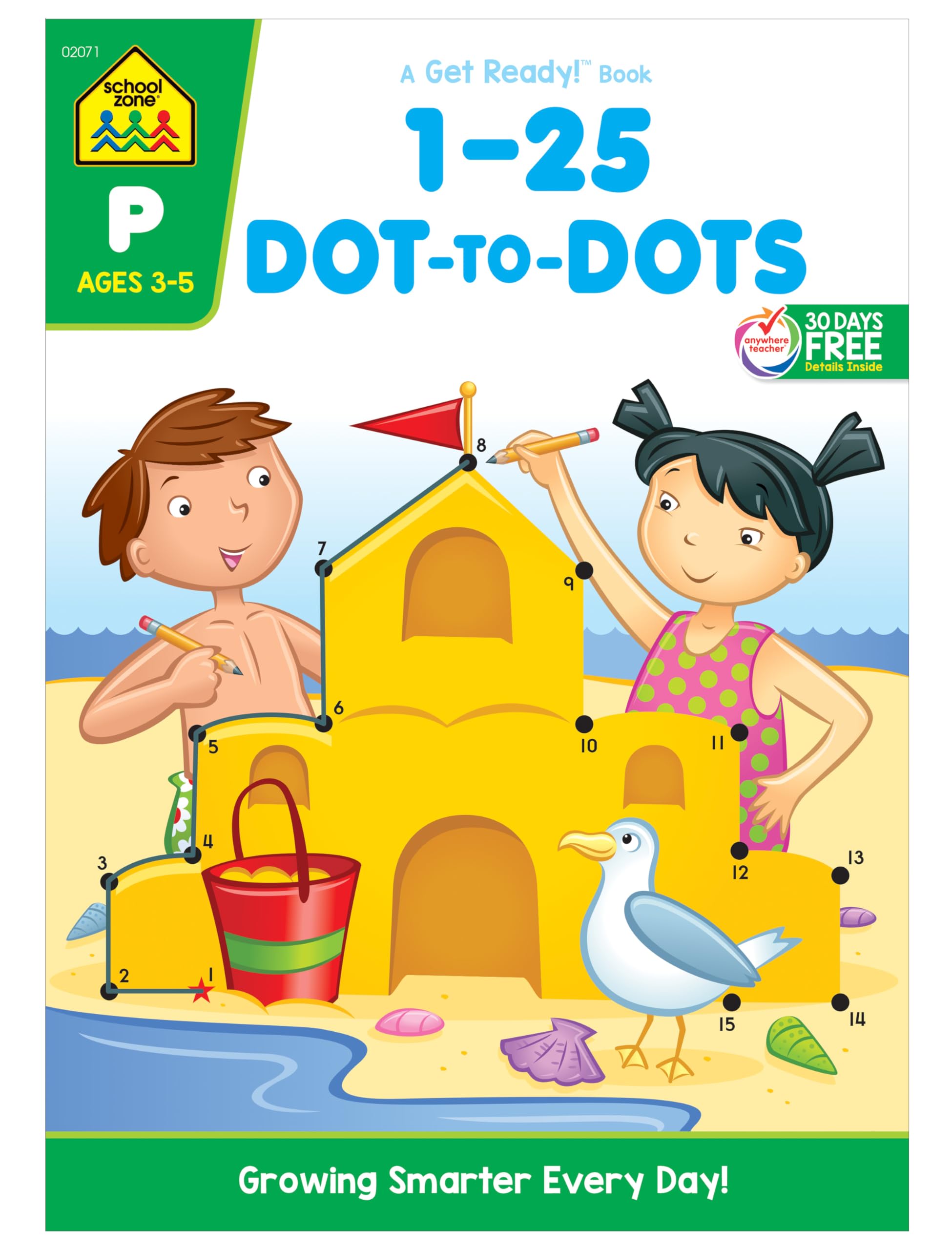School Zone  Numbers 125 Dottodots Workbook  32 Pages, Ages 3 To 5, Preschool To Kindergarten, Connect The Dots, Numerical,New