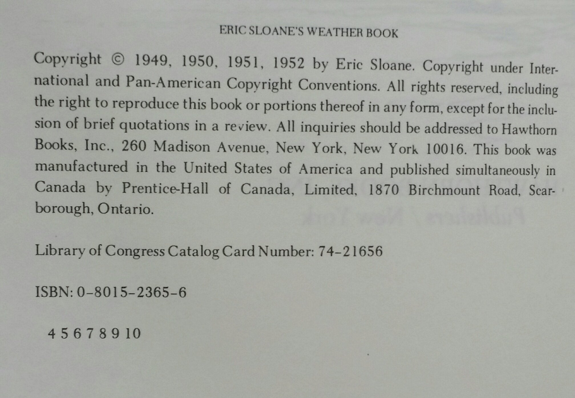 Eric Sloane's Weather Book,Used