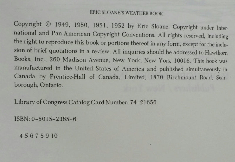 Eric Sloane's Weather Book,Used