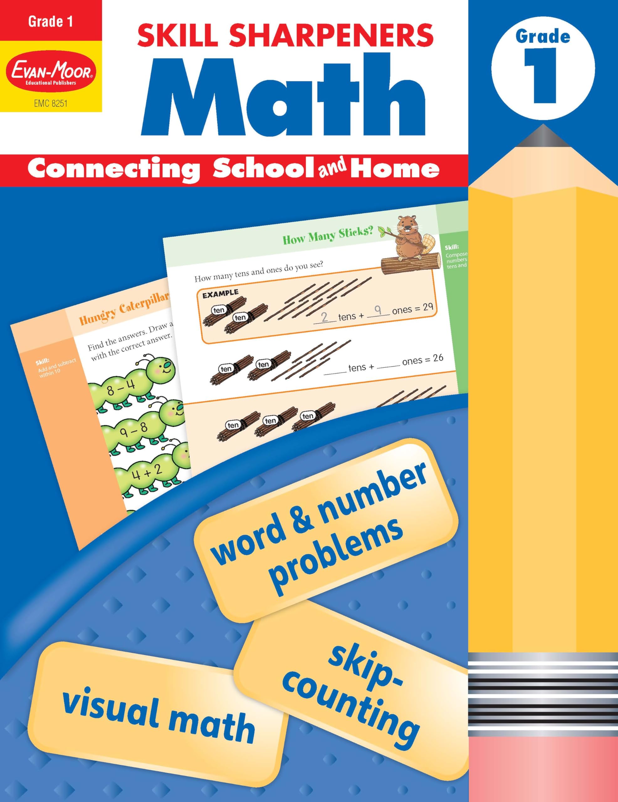 Evanmoor Skill Sharpeners Math Workbook, Grade 1, Addition, Subtraction, Counting To 100, Test Prep, Number Words, Geometry, Me,Used