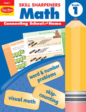 Evanmoor Skill Sharpeners Math Workbook, Grade 1, Addition, Subtraction, Counting To 100, Test Prep, Number Words, Geometry, Me,Used