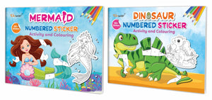 Mermaid And Dinosaur Numbered Sticker Activity And Colouring Books For Age 3+ Kids : ChildrenS Sticker And Coloring Books, Coloring Adventure For Kids With Over 150+ Stickers | Pack Of 2 Books