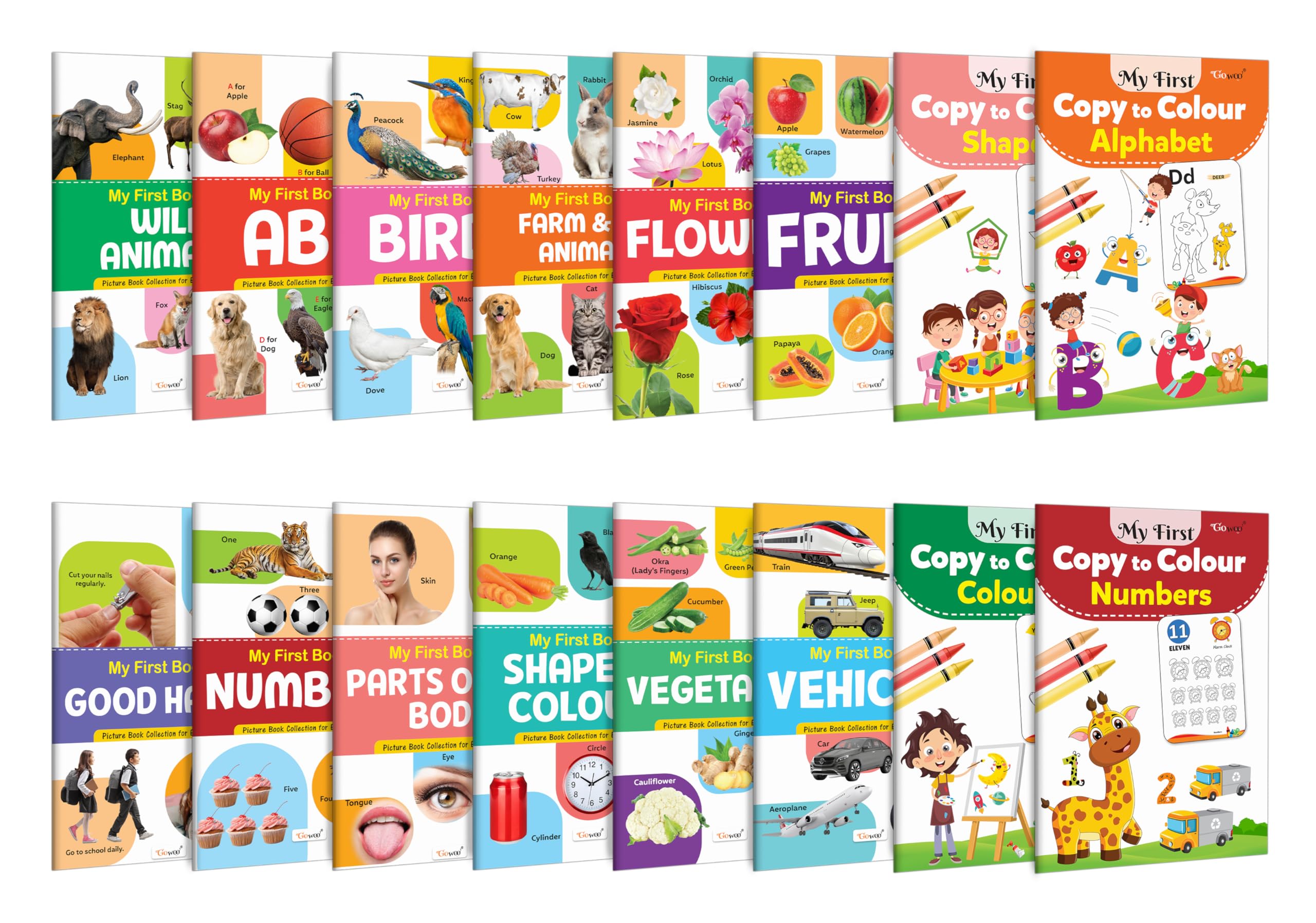 My First Book Of Abc, Numbers, Fruits And More, My First Copy To Colour - Alphabet, Colours, Numbers And More : Children Learning Book, Colouring Fun For Young Learners | Pack Of 16 Book