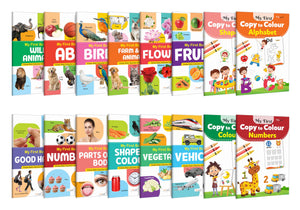 My First Book Of Abc, Numbers, Fruits And More, My First Copy To Colour - Alphabet, Colours, Numbers And More : Children Learning Book, Colouring Fun For Young Learners | Pack Of 16 Book