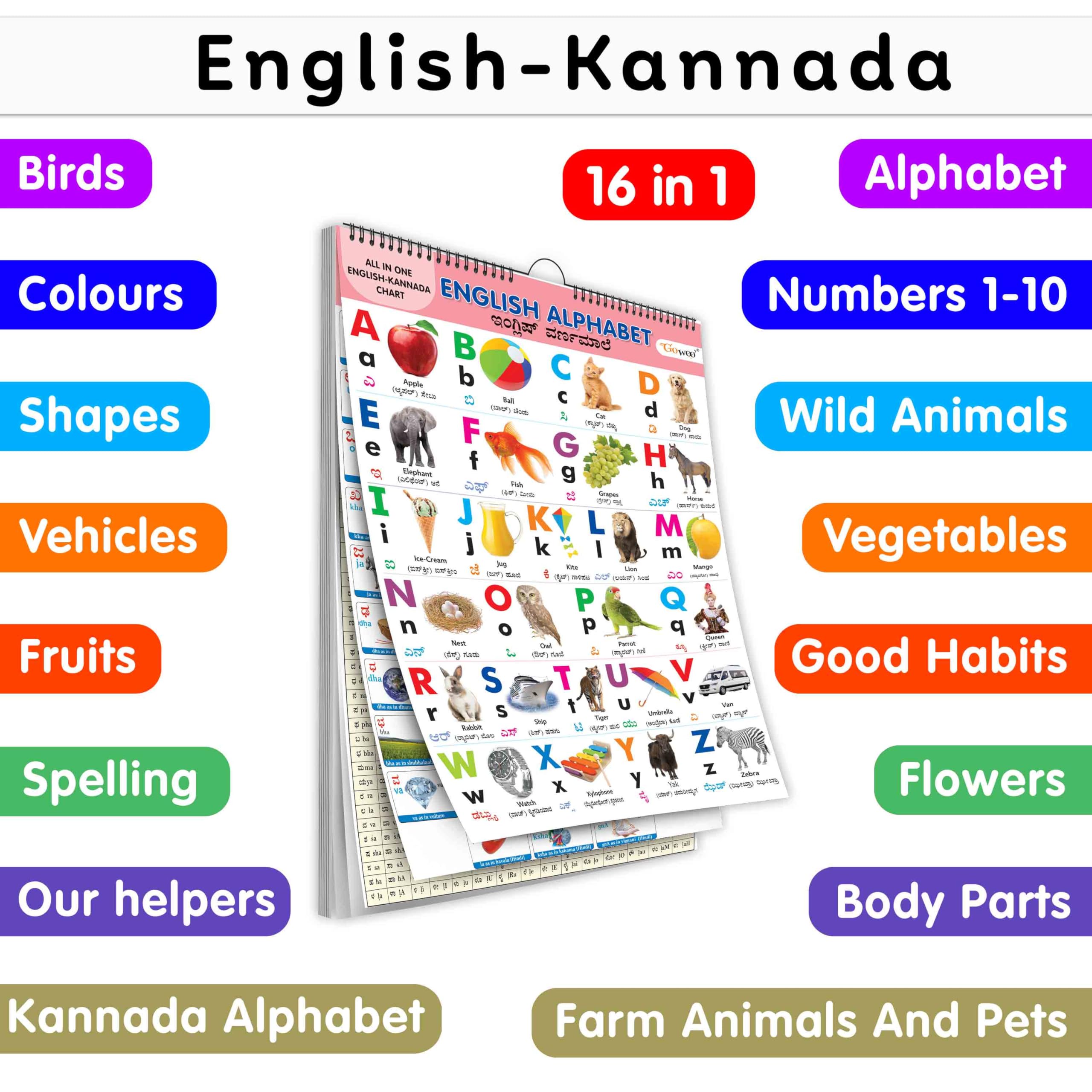 My First All In One Spiral Chart English-Kannada : Learning Chart Book For Kids, Educational Chart For Toddlers, Collection With 16 Topics, Birthday Gifts For Kids