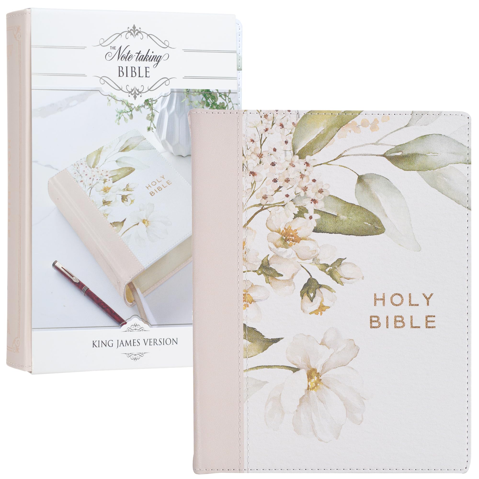 KJV Holy Bible, Notetaking Bible, Faux Leather Hardcover  King James Version, Feather Gray Floral Printed (KJV Notetaking Edi