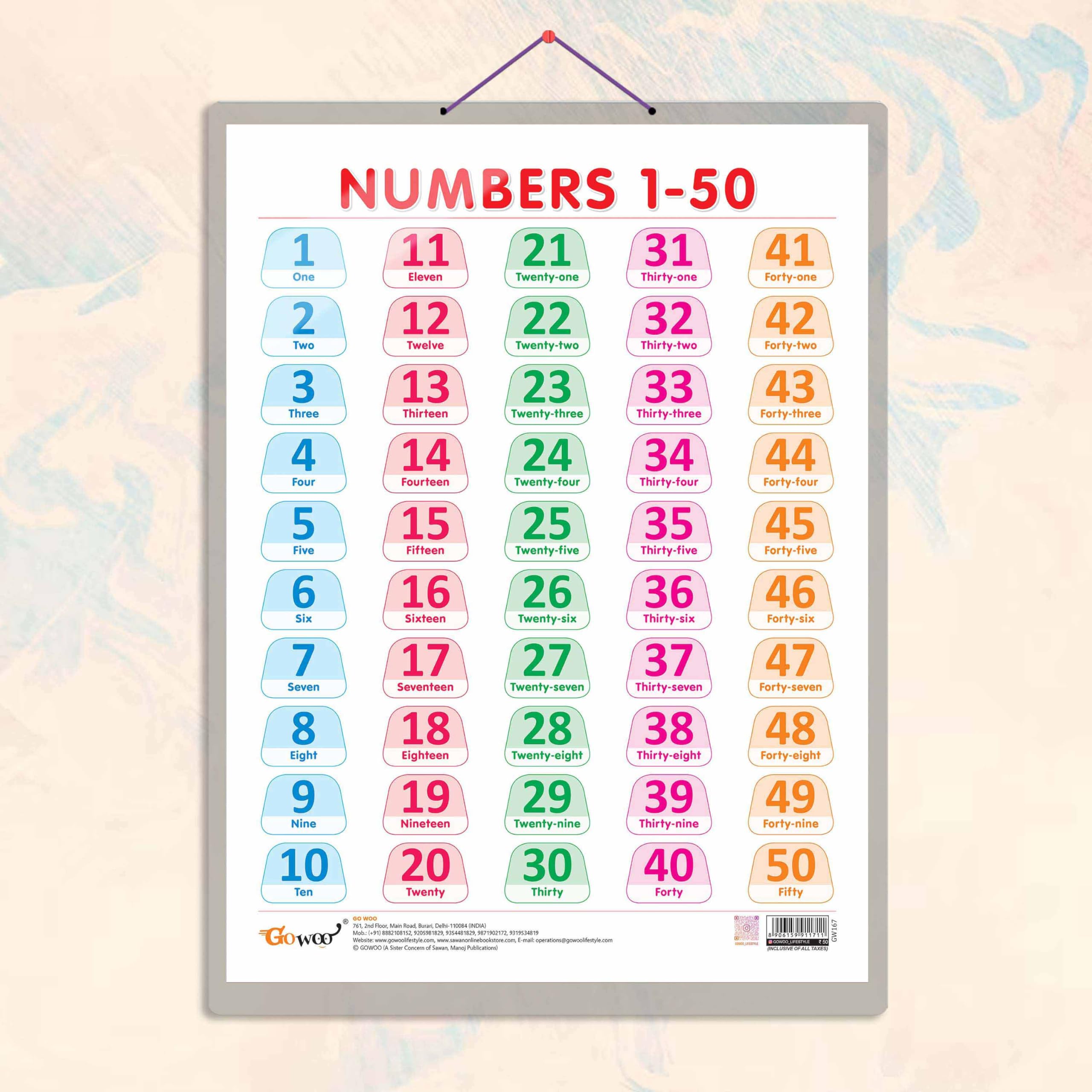 Number 1 -50 Chart Hard Laminated | Counting Numbers Chart