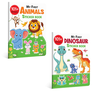 My First Animals And Dinosaur Sticker Book With 101+ Stickers | Combo Of 2 Sticker Book | Children Learning Books, Sticker Fun And Learning For Kids.