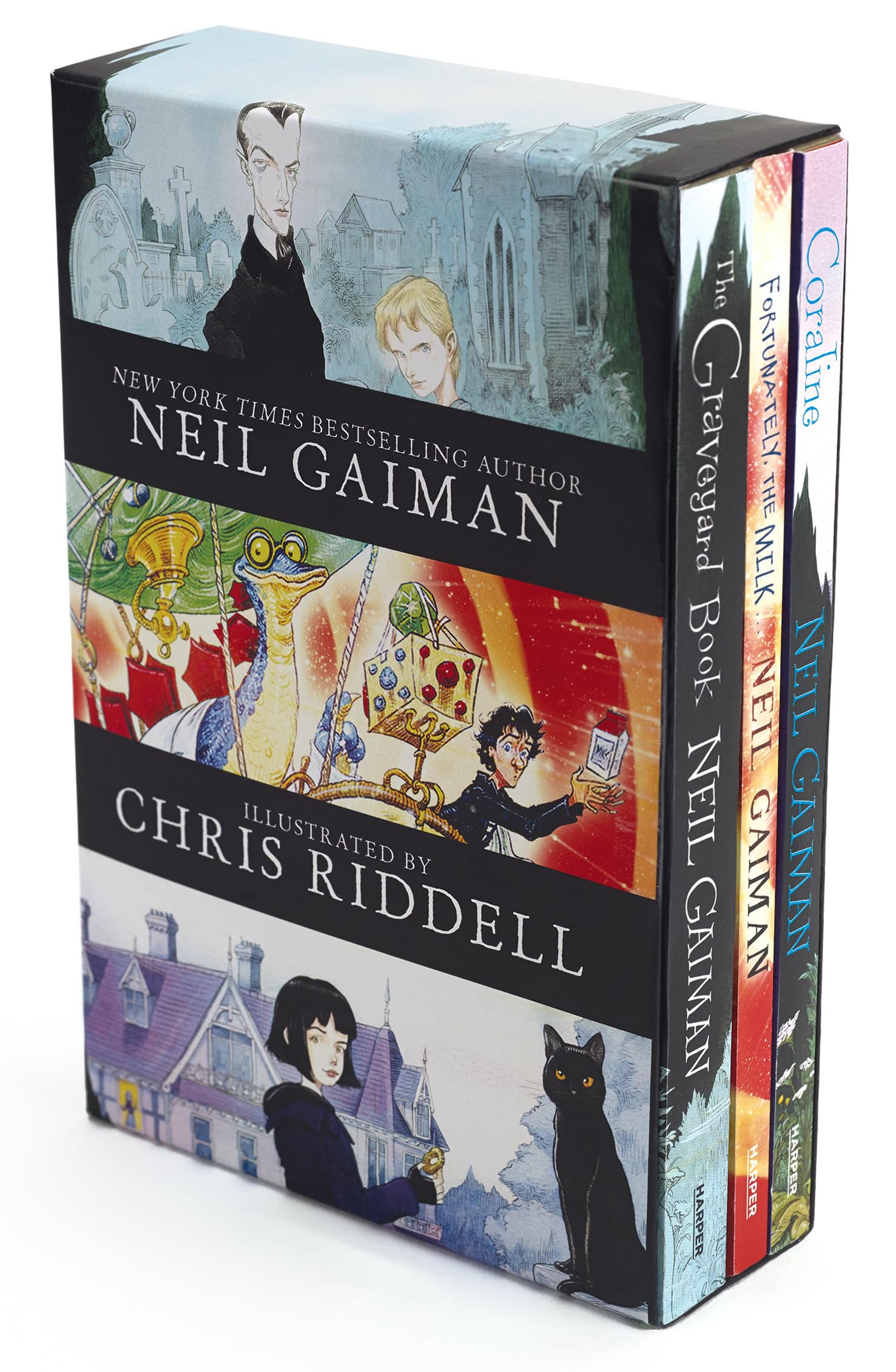 Neil Gaiman/Chris Riddell 3Book Box Set: Coraline; The Graveyard Book; Fortunately, the Milk,New