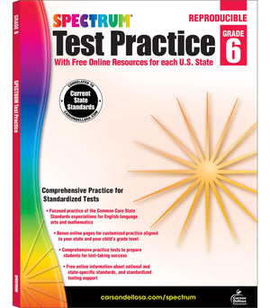 Spectrum Test Practice 6th Grade Workbooks All Subjects, Math, Language Arts, Reading Comprehension, Grammar, Spelling, Vocabula