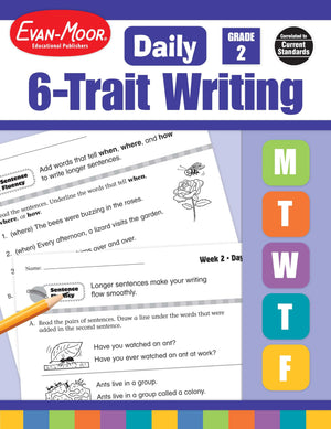 EvanMoor Daily 6Trait Writing, Grade 2, Homeschool and Classroom Resource Workbook, Reproducible Worksheets, Teaching Edition,,New