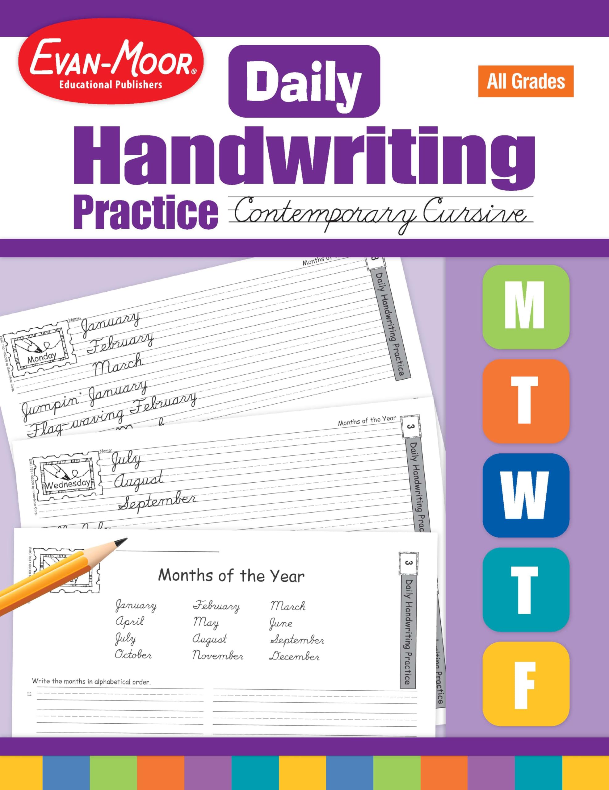 EvanMoor Daily Handwriting Practice Contemporary Cursive, KindergartenGrade 6, Homeschooling and Classroom Resource Workbook, ,New