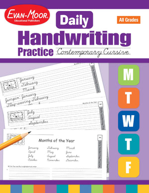 EvanMoor Daily Handwriting Practice Contemporary Cursive, KindergartenGrade 6, Homeschooling and Classroom Resource Workbook, ,Used