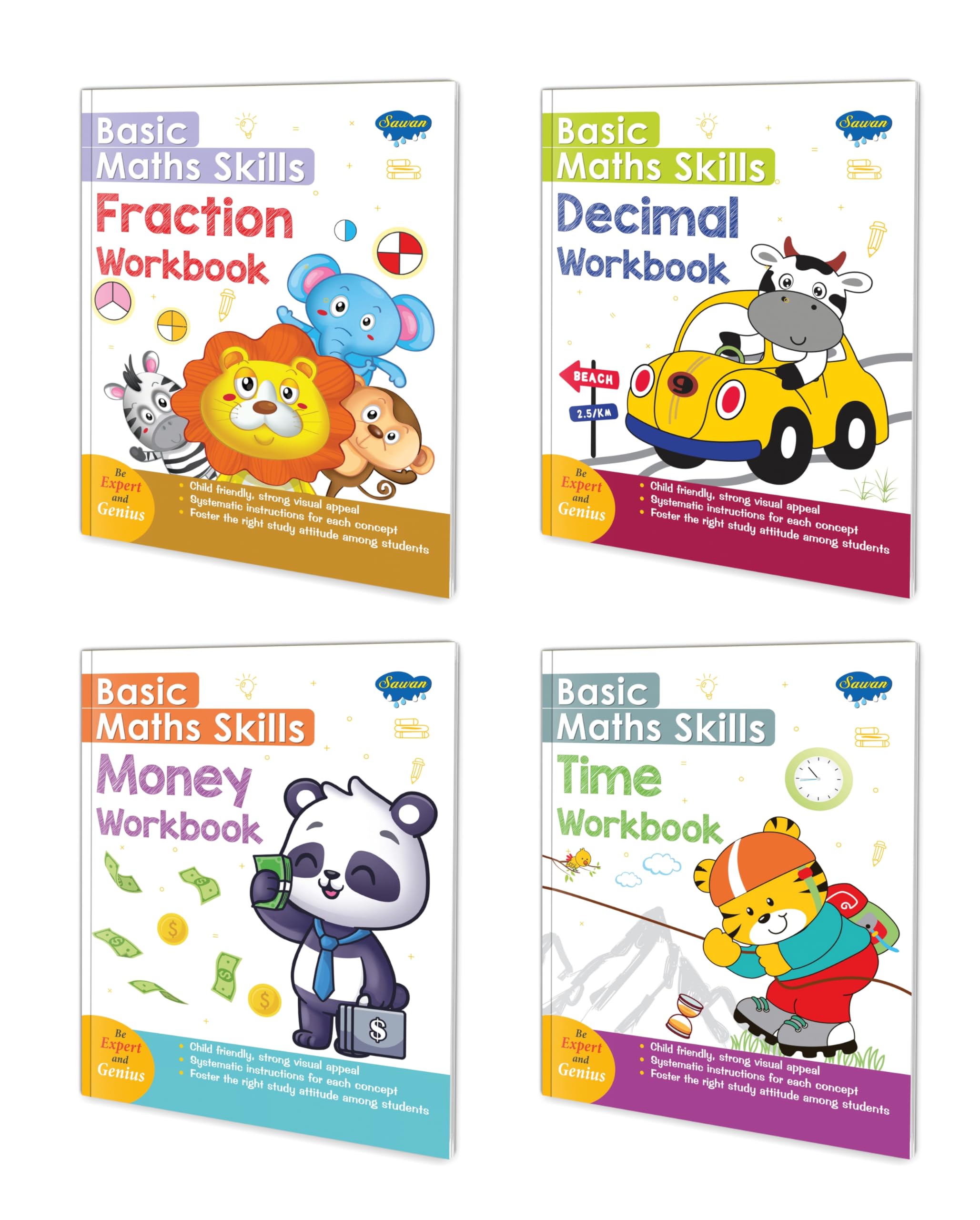 Basic Maths Skills Workbook | Set Of 4 Books | Fraction, Decimal ,Time , Money | Calculation Chronicles: Navigating Fractional, Decimal, Temporal, And Financial Realms