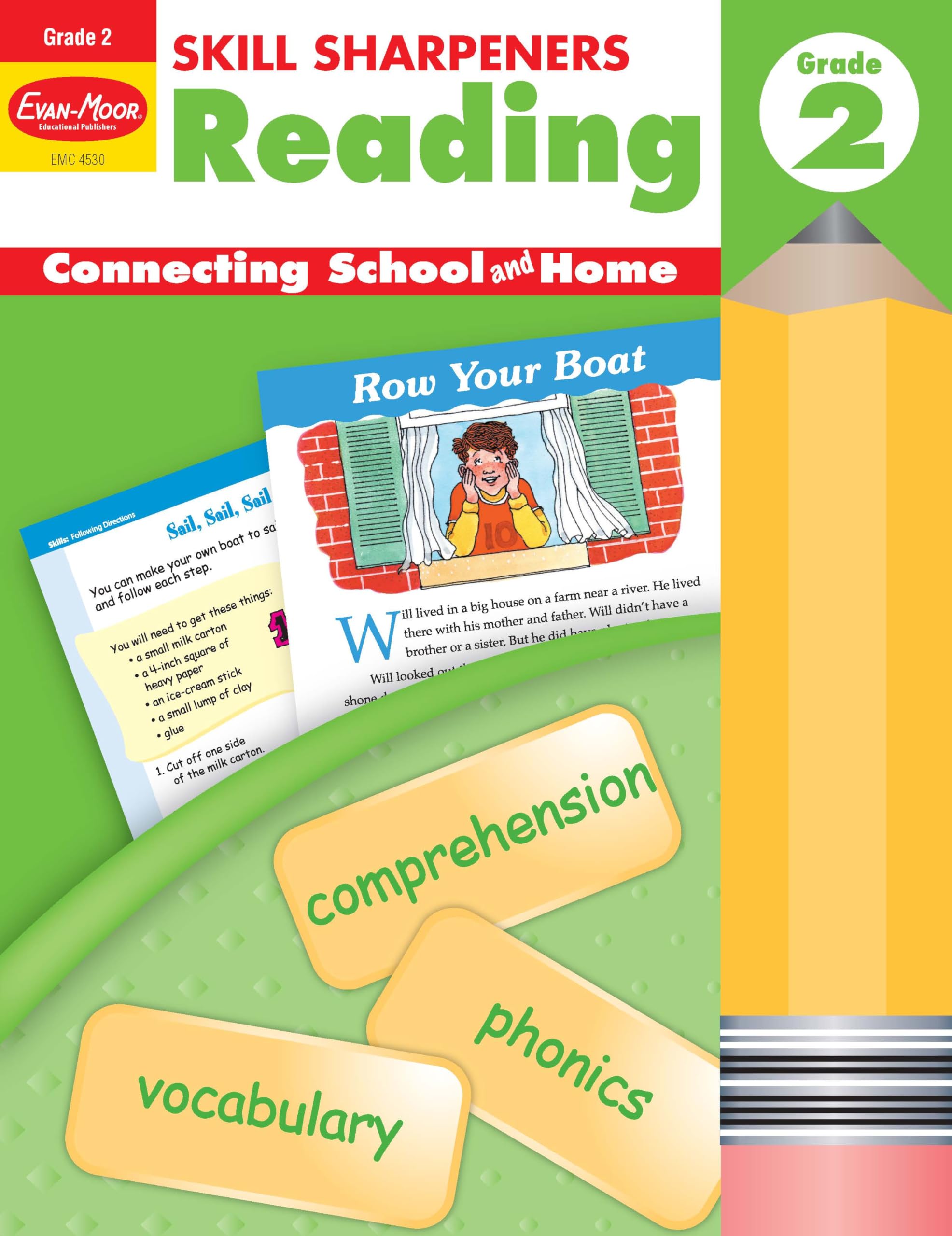 EvanMoor Skill Sharpeners Reading Workbook, Grade 2, Vocabulary, Comprehension, Phonics, Word Family, Rhyming, Synonyms, Antony,Used