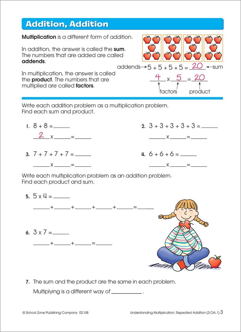 School Zone  Multiplication Facts Made Easy Workbook  32 Pages, Ages 8 To 10, 3Rd Grade, 4Th Grade, Multiplication Tables, Fac,Used