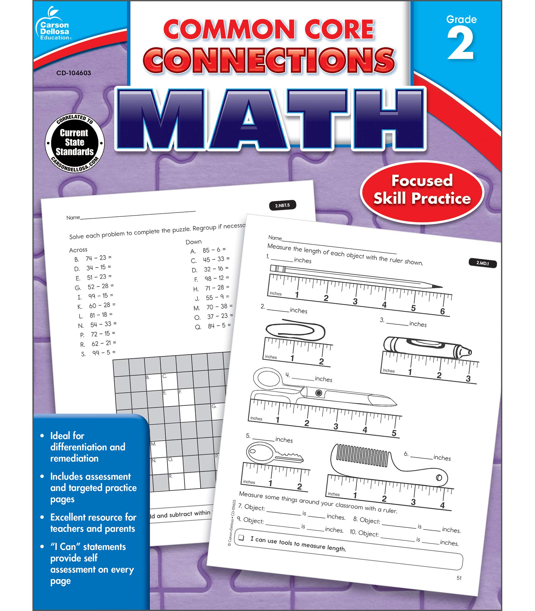 Carson Dellosa  Common Core Connections Math Workbook  2nd Grade, 96pgs,Used